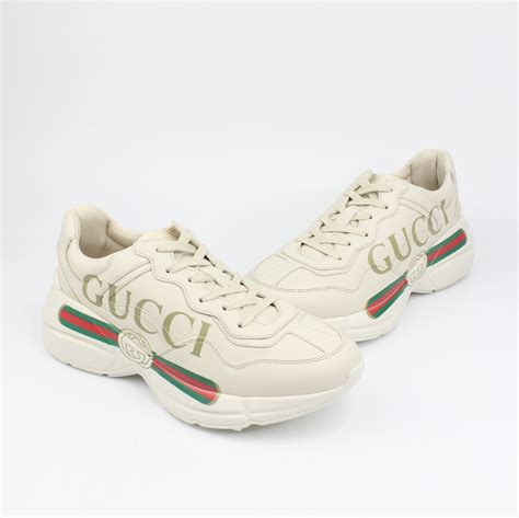 toddler rhyton gucci logo leather sneaker|gucci rhyton logo print.